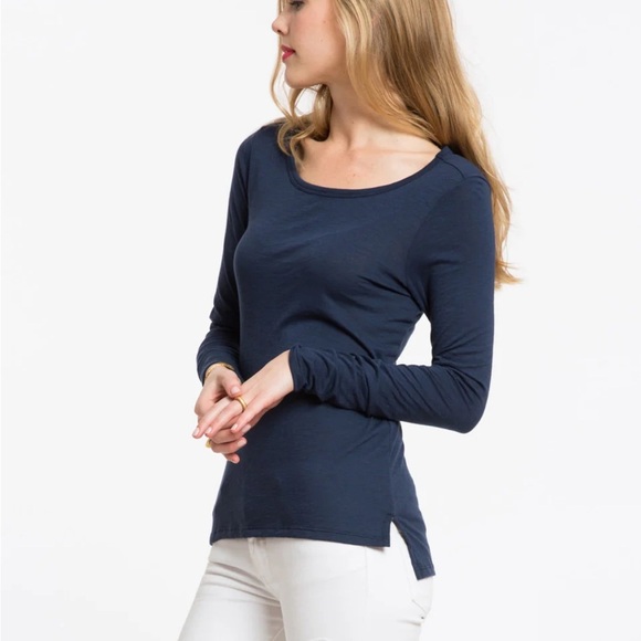 Marine Layer Blue Scoop Neck Long Sleeve T Shirt Hi Low Basic Minimalist Sz M - Picture 1 of 10
